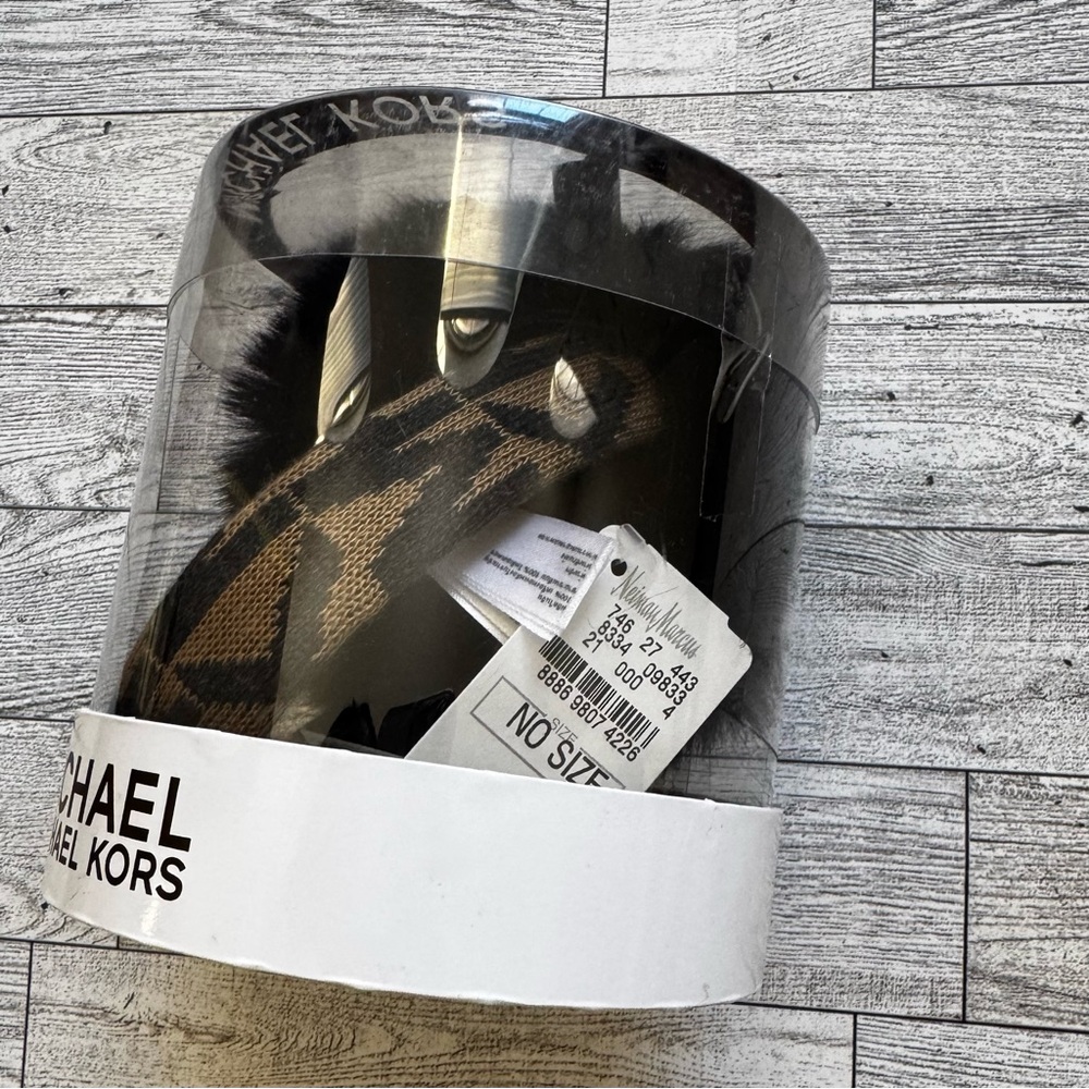 Michael Kors Faux Fur MK Ear Muffs Ear Warmers Tan And Black One Size NWT